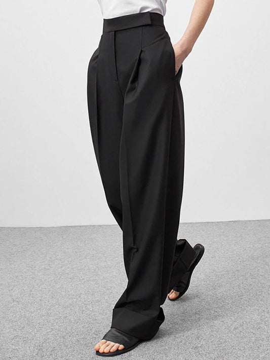 Pantalon large noir à taille haute