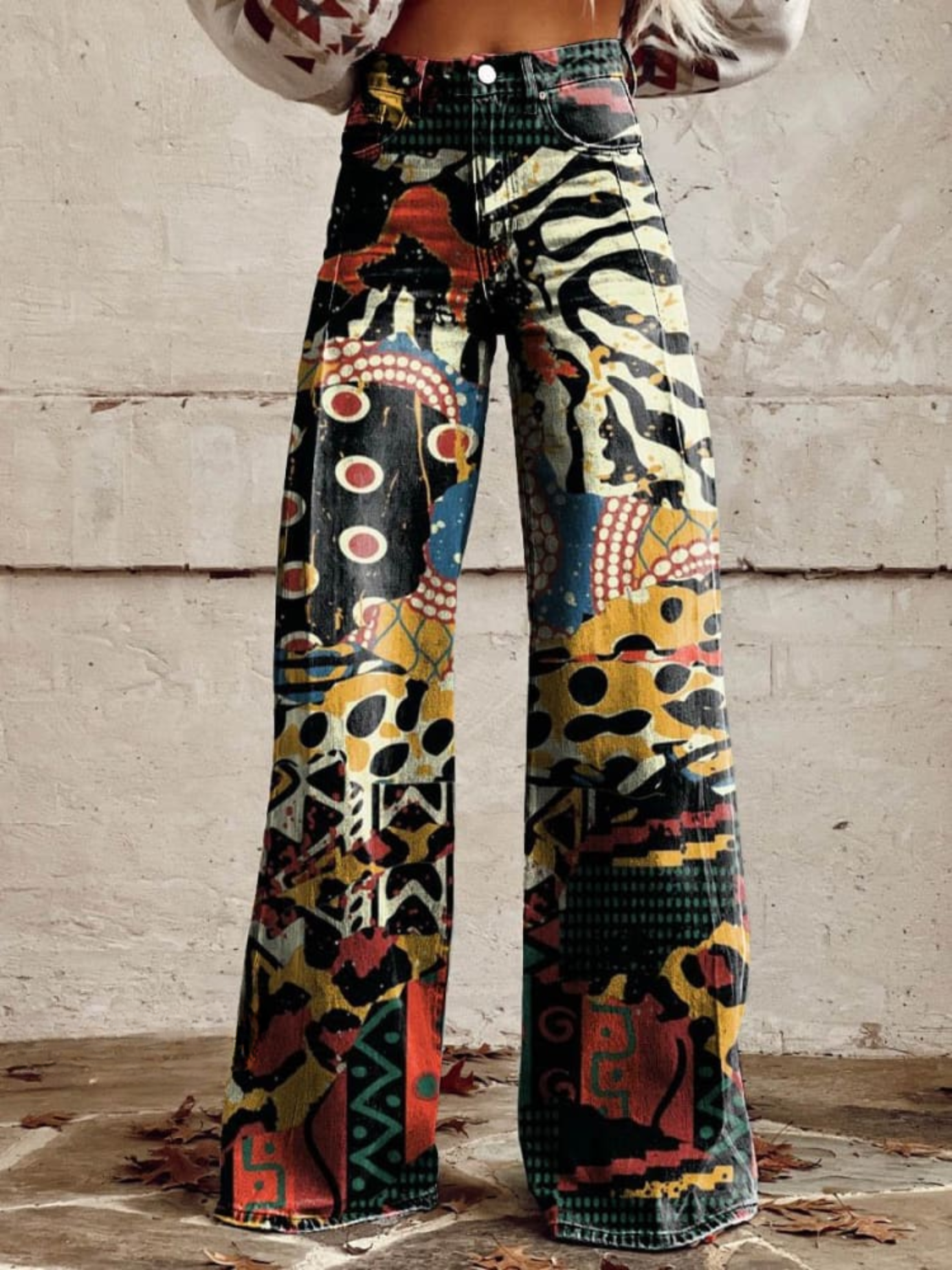 ÉLODIE | Pantalon Large à Motif Artistique Élégant et Audacieux