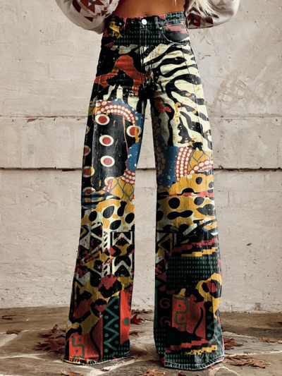 ÉLODIE | Pantalon Large à Motif Artistique Élégant et Audacieux