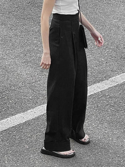 Pantalon large noir à taille haute