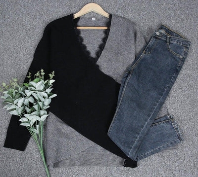 CAMILLE | Pull à Manches Longues avec Design Bicolore et Col V