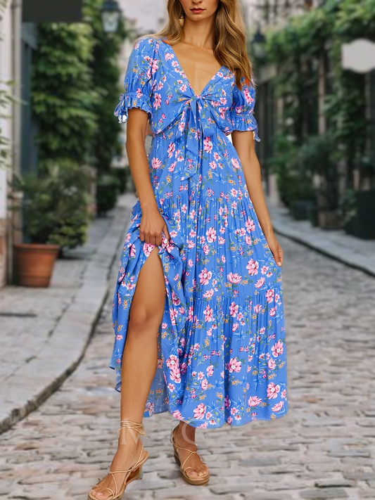 Robe de plage florale à manches courtes