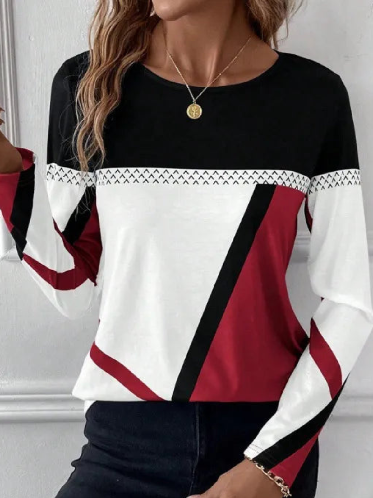 MIA | Blouse Élégante à Manches Longues et Blocs de Couleur