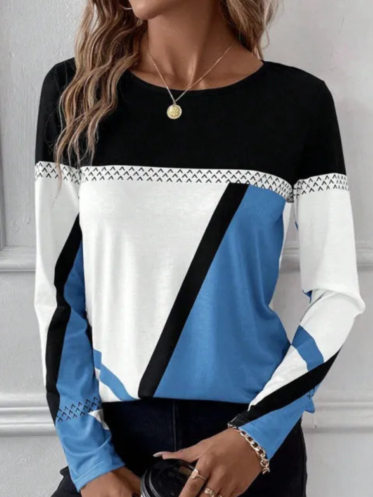 MIA | Blouse Élégante à Manches Longues et Blocs de Couleur