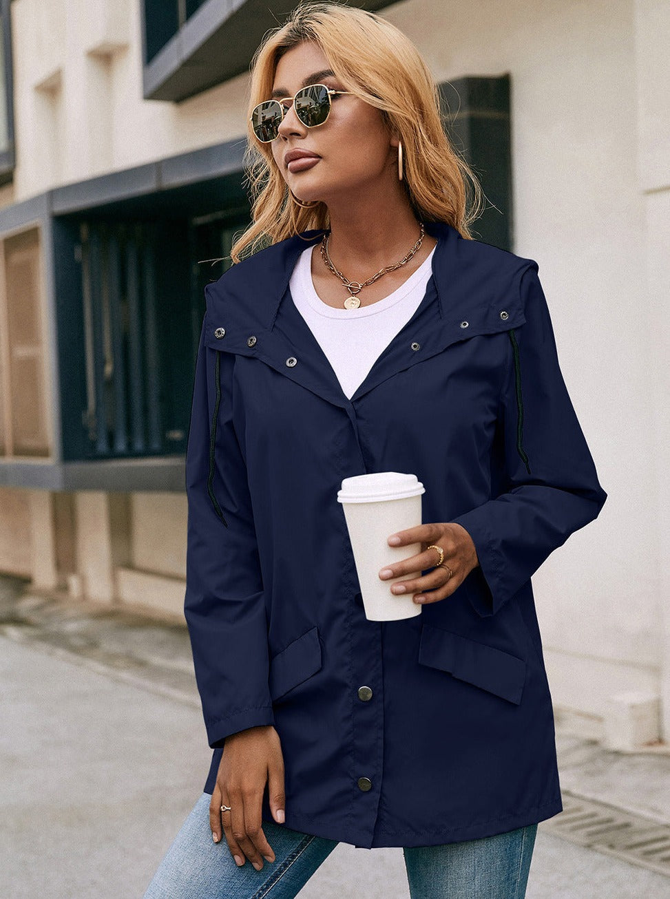 Veste à capuche boutonnée décontractée