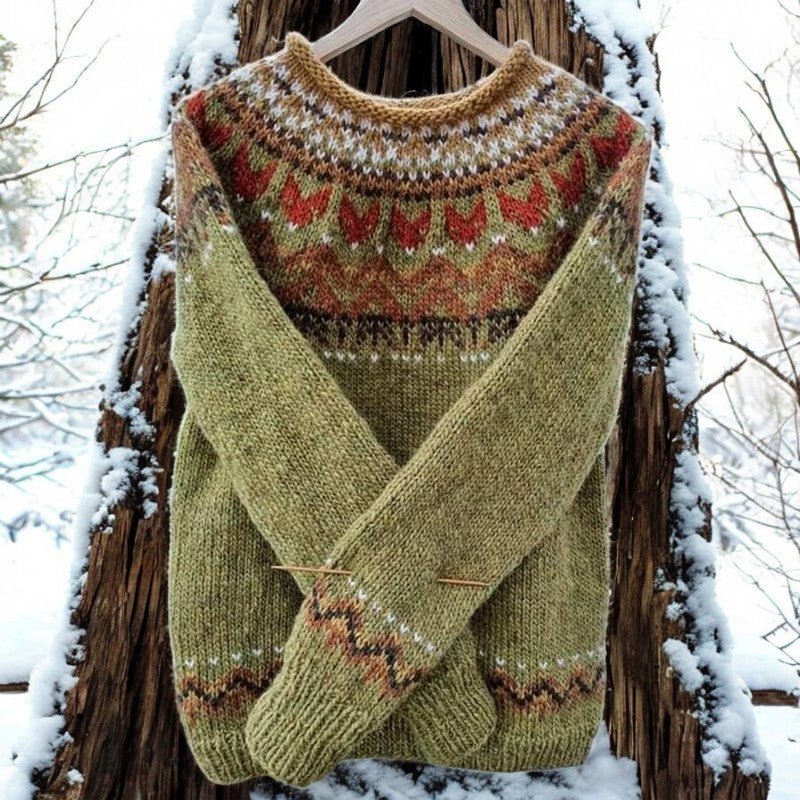 CLARA | Pull Vintage en Tricot à Col Rond et Design Unique