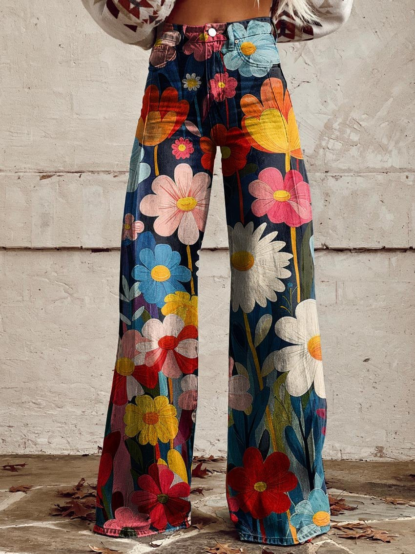 LÉNA | Pantalon Large à Fleurs Élégant et Moderne