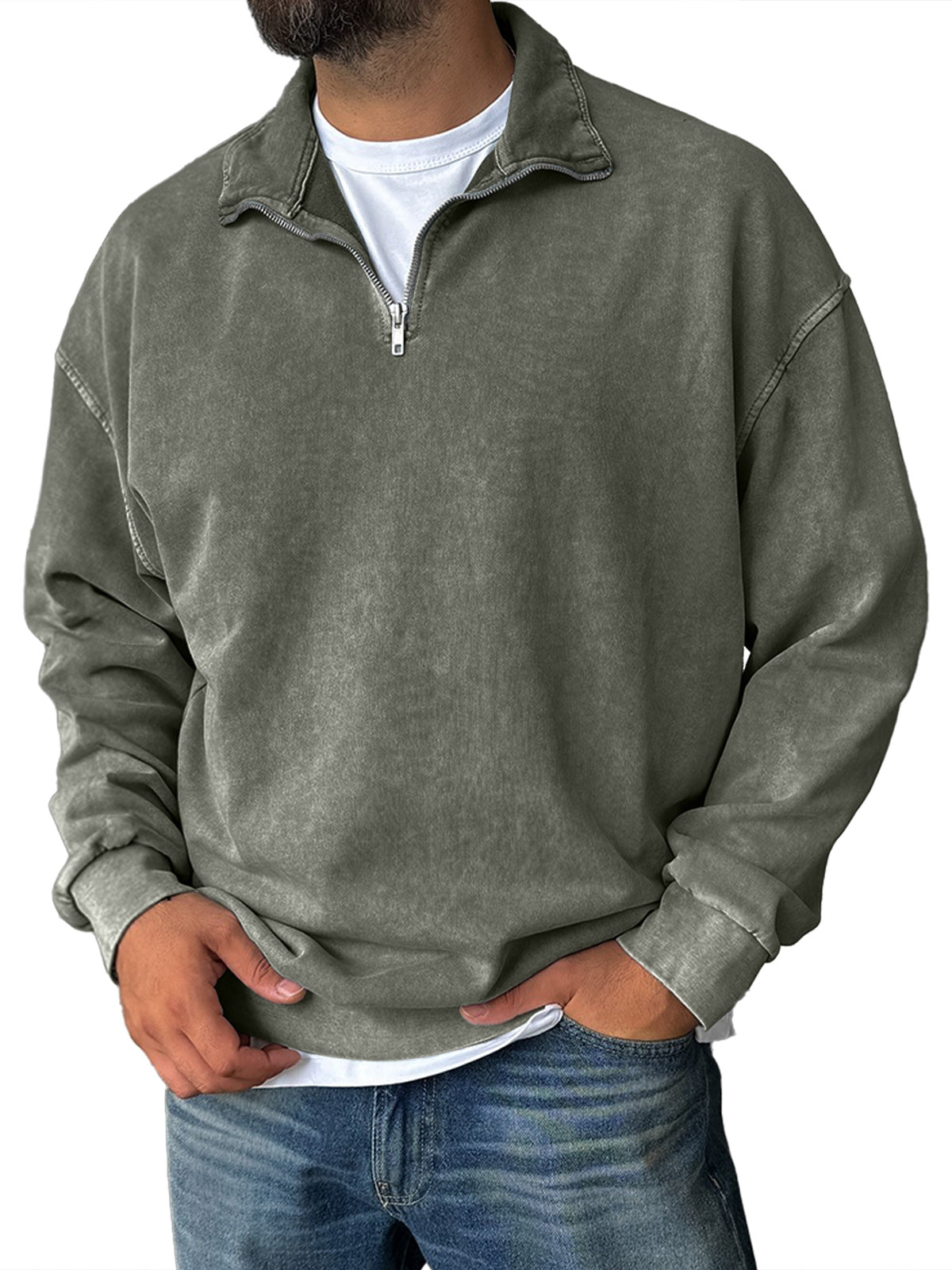 VECHO | Sweatshirt Rétro Zippé à Col Montant